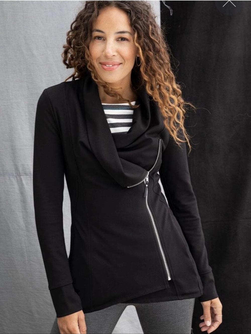 Matilda Jane Black Asymmetrical Zip Sweater Jacket EUC